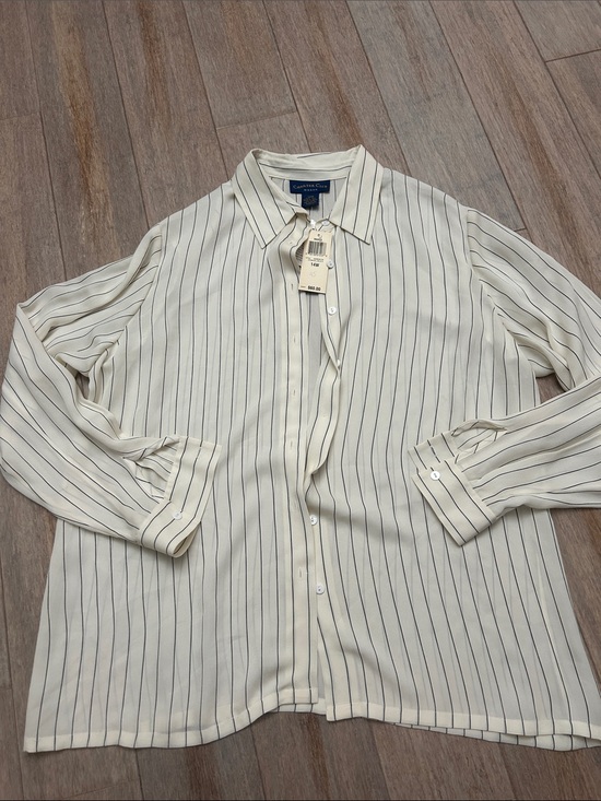 Charter Club Tops - Charter Club Silk Cream Button-Down Shirt with black Pinstripes size 14 W